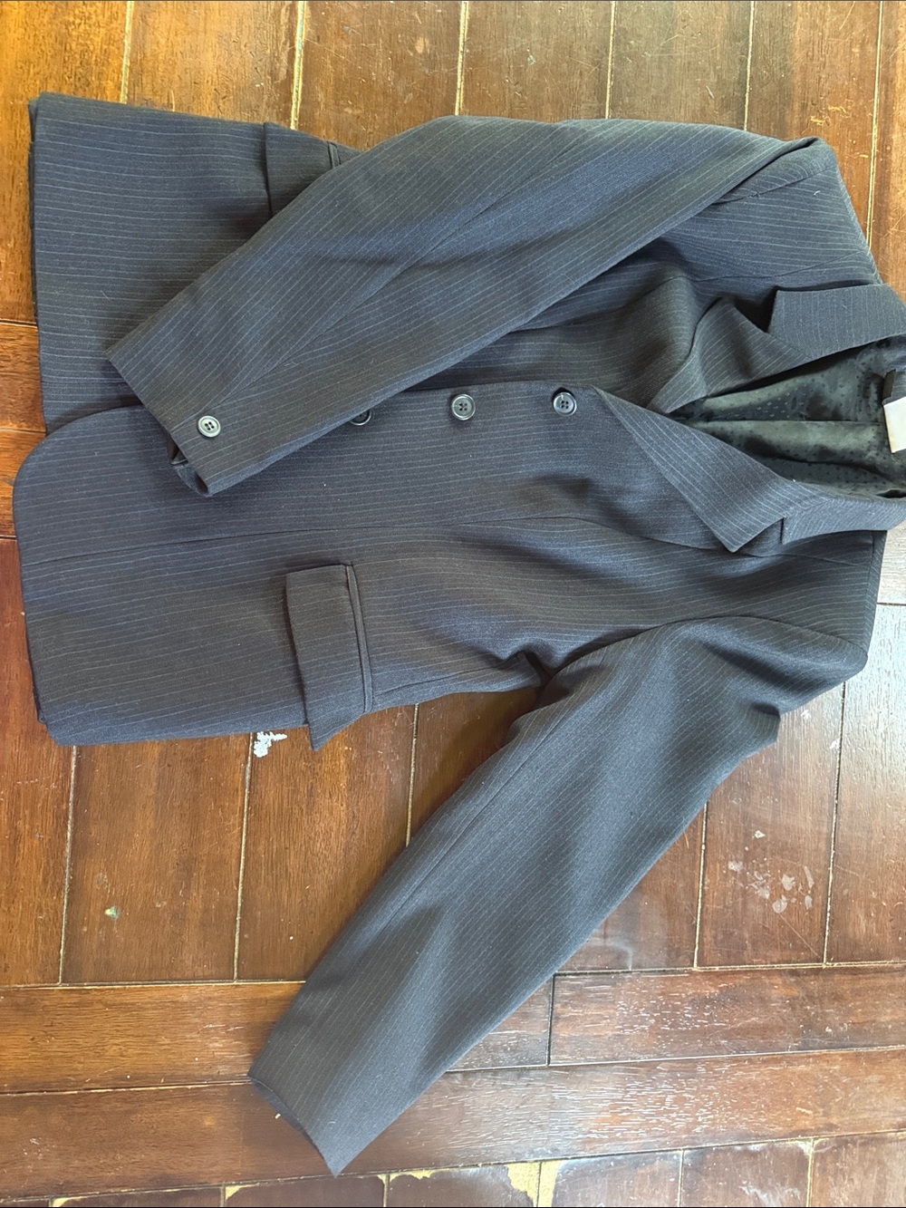 Tailored Pinstripe Navy Equestrian Show Blazer in Dark Navy